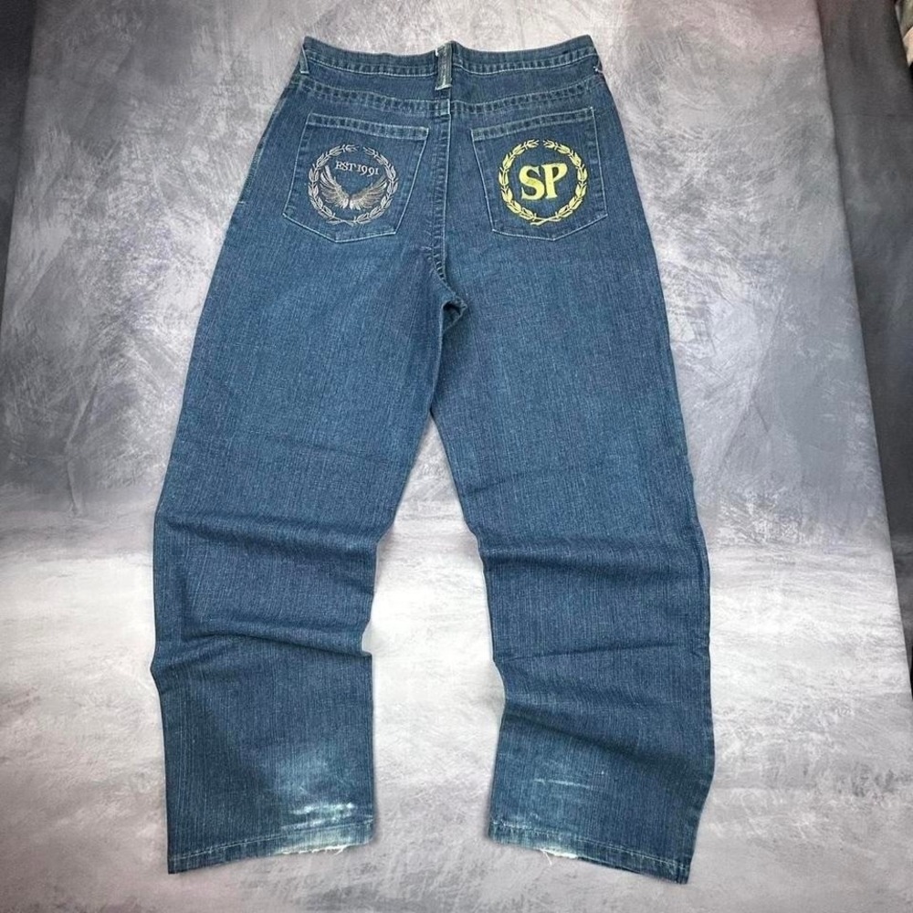 Southpole Jeans W36 Mens Blue Baggy Y2K Embroidered‎ SP Logo